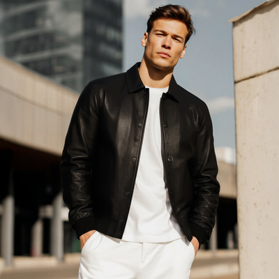 Ανδρικό Μπουφάν από Δερματίνη με Γιακά