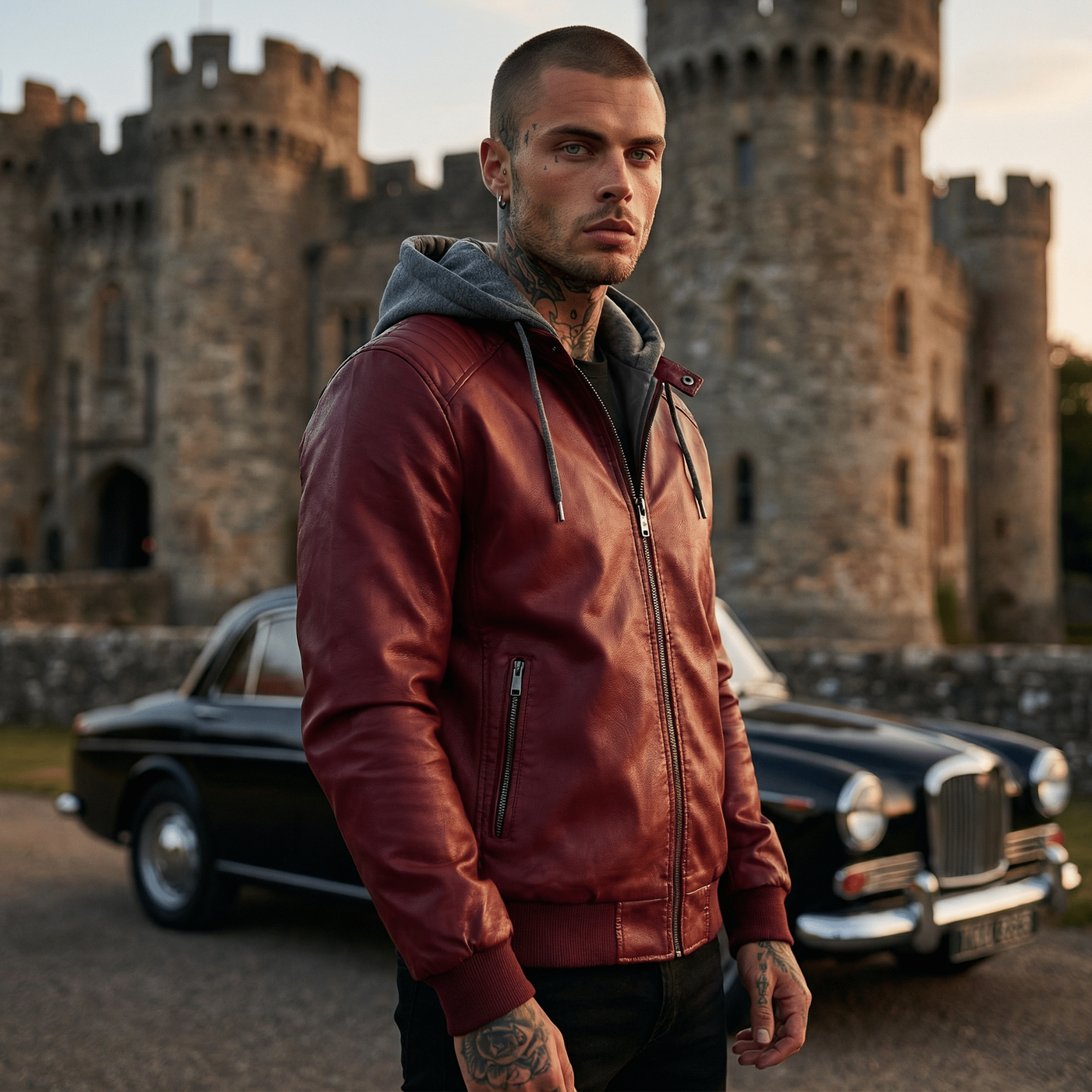 Ανδρικό Μπουφάν από Δερματίνη με Κουκούλα