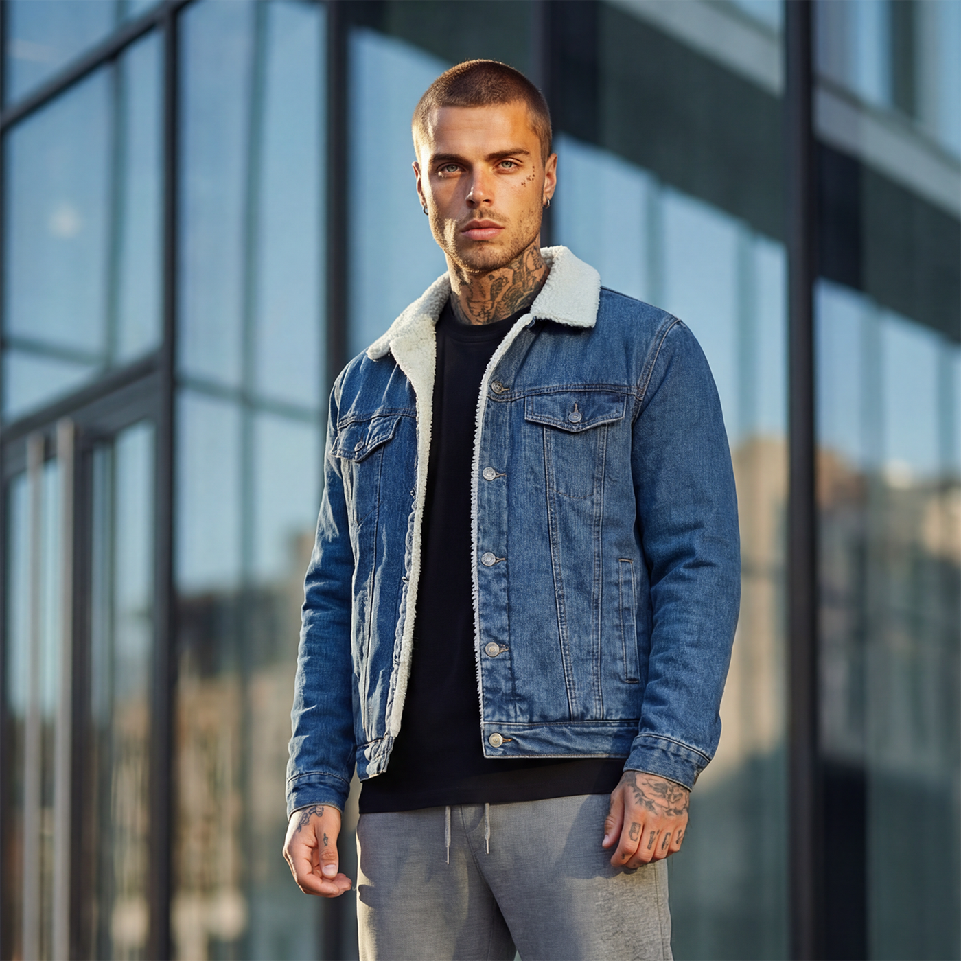 Ανδρικό Μπουφάν Jean με Επένδυση Γούνας