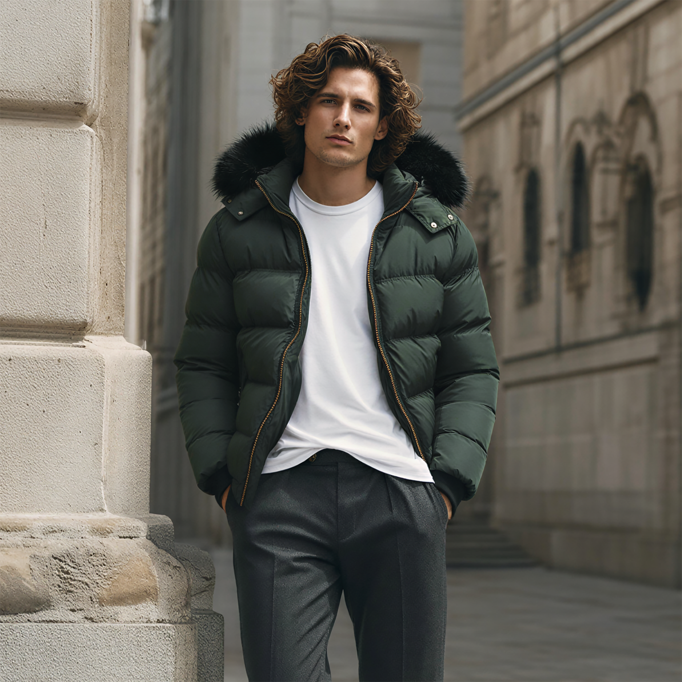 Ανδρικό Μπουφάν Puffer με Κουκούλα