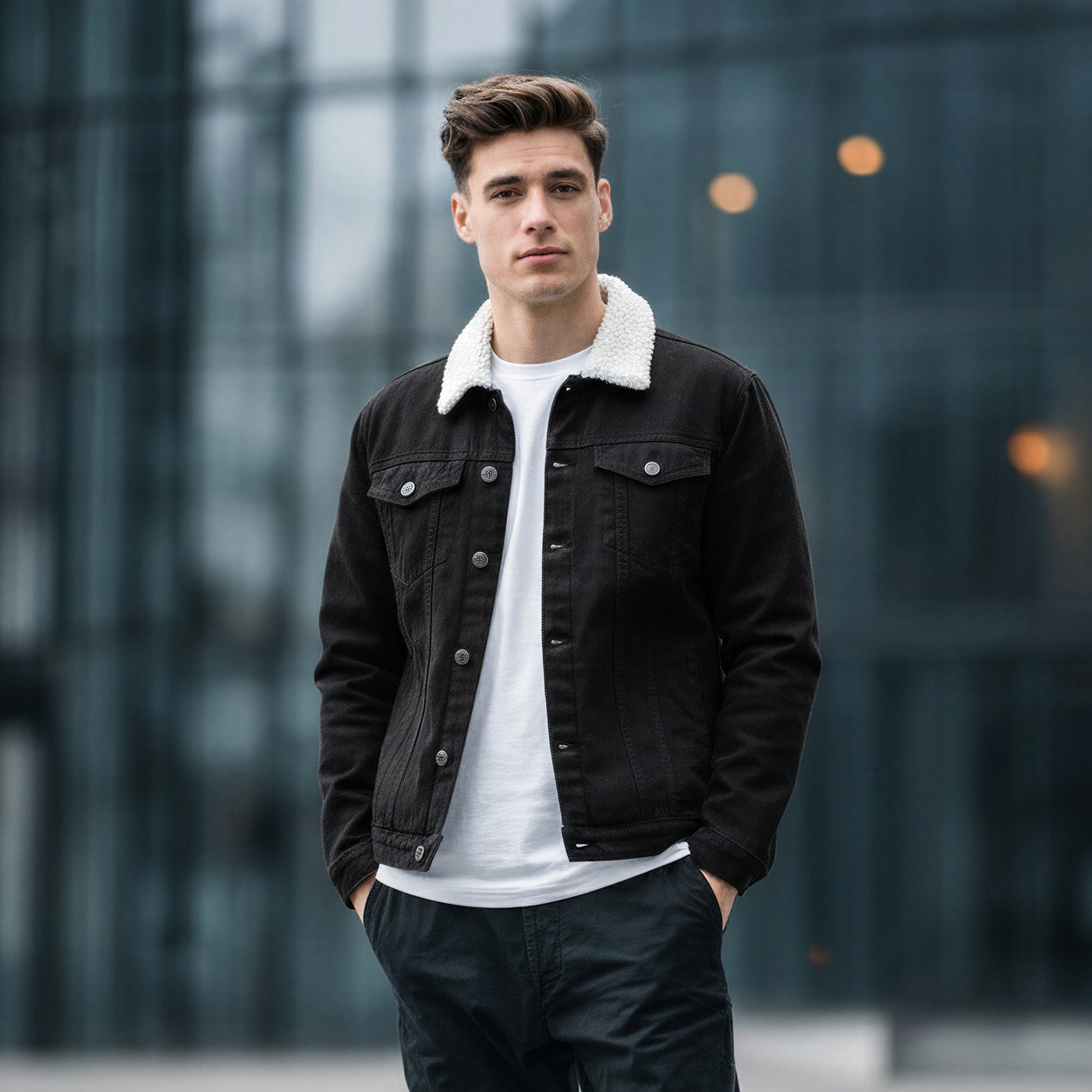 Ανδρικό Μπουφάν Jean με Επένδυση Γούνας
