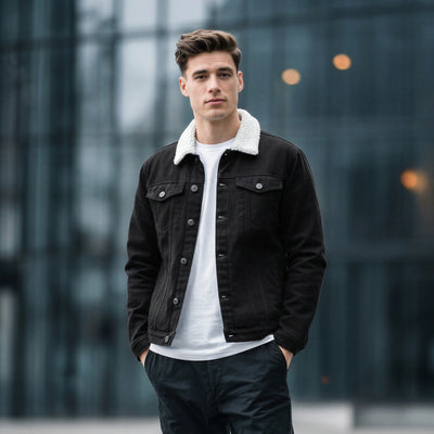 Ανδρικό Μπουφάν Jean με Επένδυση Γούνας