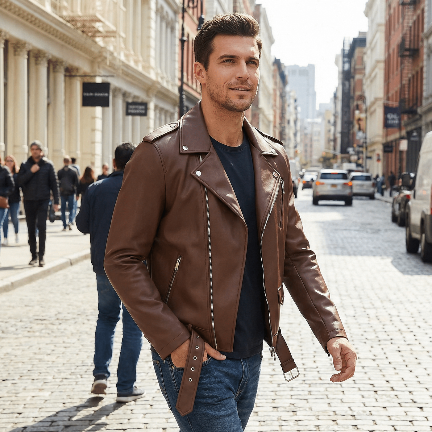 Ανδρικό Μπουφάν από Δερματίνη Biker