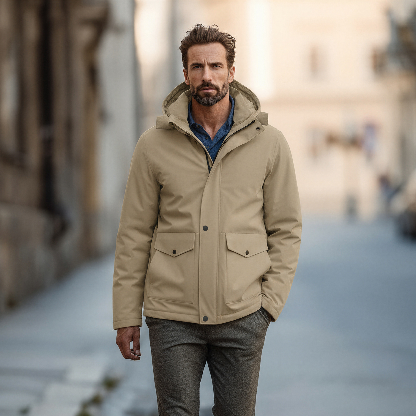 Ανδρικό Μπουφάν Αδιάβροχο με Κουκούλα