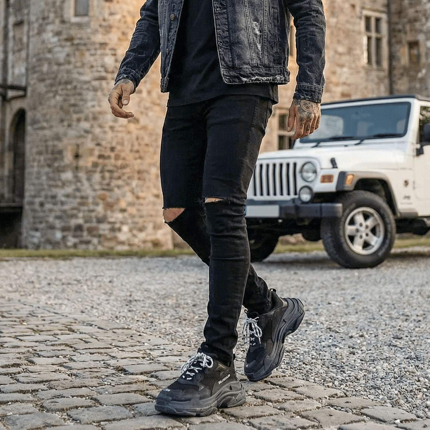 Ανδρικό Παντελόνι Τζιν με Σκισίματα Ελαστικό σε Κανονική Εφαρμογή Μαύρο