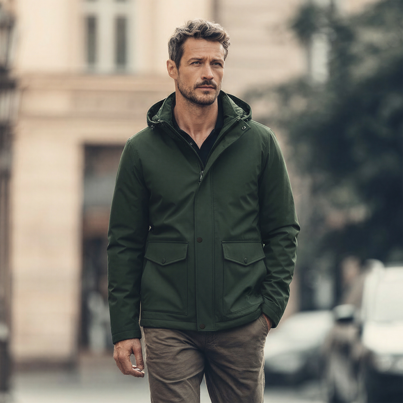 Ανδρικό Μπουφάν Αδιάβροχο με Κουκούλα